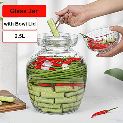 Pickle Jar, 2.5 Liter Fermentation Kimchi Jar with Water Seal Lid | Food Grade, Clear Glass, for Making Pickles Kimchi Sauerkraut and Fermenting Vegetables Fruits, Kombucha, Wine Brewing
