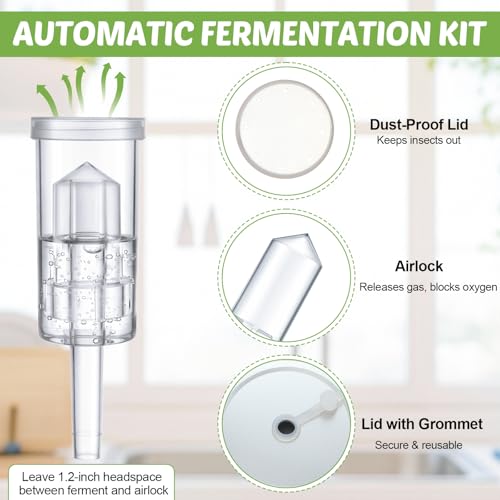 Leinuosen 32 oz 4 Sets Fermentation Kit for Wide Mouth Mason Include Fermentation Glass Jars and Lids, Fermenting Weights, Airlocks, Silicon Rings Accessory for Complete Making and Storing Sauerkraut