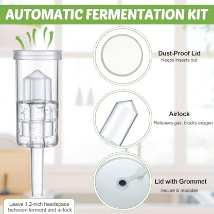 Leinuosen 32 oz 4 Sets Fermentation Kit for Wide Mouth Mason Include Fermentation Glass Jars and Lids, Fermenting Weights, Airlocks, Silicon Rings Accessory for Complete Making and Storing Sauerkraut