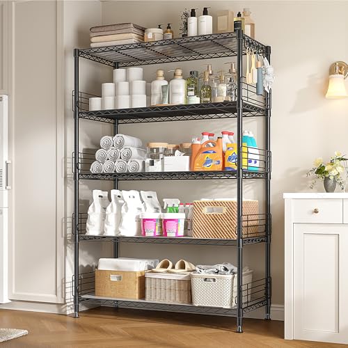 DurayLoly 5 Tier Wire Shelving Unit with Hooks and Side Blockers, 900LBS Heavy Duty Storage Shelves, Adjustable Standing Pantry Shelves for Kitchen, Closet, Workshop, 35.4" D x 15.7" W x 71.5" H - size: 35.4''Wx15.7''Dx71.5''H