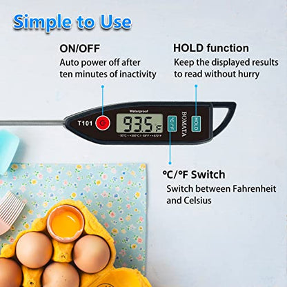 BOMATA Digital Water Thermometer for Water, Liquid, Candle and Cooking. Instant Read Food Thermometer Waterproof IPX7 with Long Probe for Cooking, Meat, BBQ! T101 (Black Color)… - color: Black