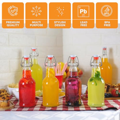FastRack 33 oz Clear Swing Top Glass Bottles – 6 Pack | Flip Top Airtight Bottles (Not Olive Oil Style) | Reusable Bottles for Kombucha, Beer, Soda & Fermentation - color: Clear
