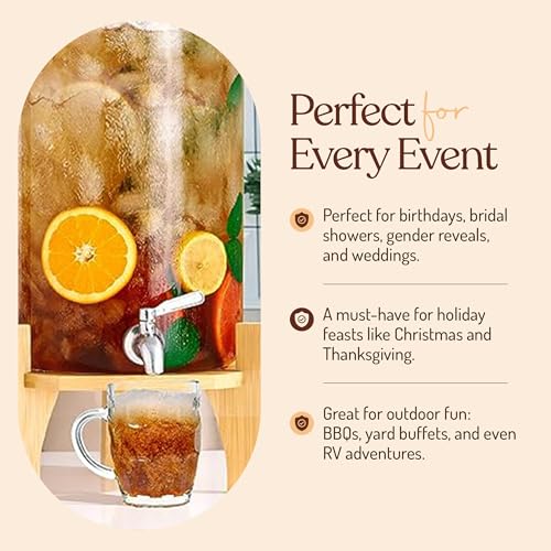 Large Glass Drink Dispenser with Spout – 1.5 Gallon Tall Mason Jar Style Beverage Server with Airtight Lid & Metal Spigot for Water, Tea, Juice, Punch, or Cocktails - size: 1.5 Gallon
