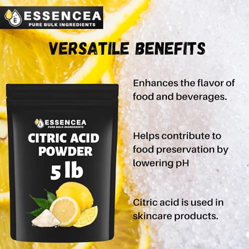 Essencea Citric Acid 5LB Pure Bulk Ingredients | Non-GMO | 100% Pure Citric Acid Powder [Packaging May Vary]