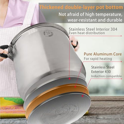 Vivicreate 9 Quart Stainless Steel Stock Pot with Lid Large Induction Cooking Pot for Pasta Soup Boiling Stew with Measurement Marks and Handles - size: 9 Quarts