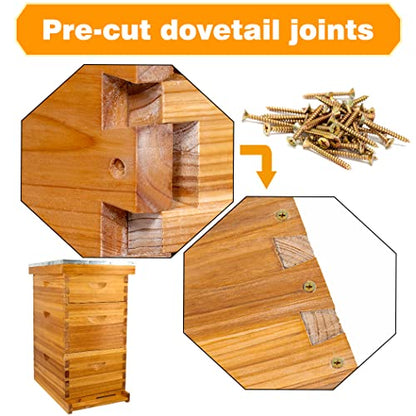 8 Frame Bee Hive Beeswax Coated Complete Beehive Kit Include Frames and Foundation Sheet for Beekeeping Supplies (Unassembled 2 Deep & 1 Medium Bee Boxes) - size: 8F-3Layer
