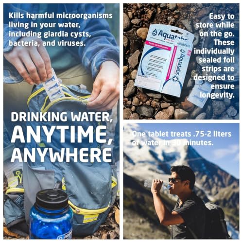 Aquatabs 49mg Water Purification Tablets (30 Pack). Portable Water Purifier for Camping Essentials, Lightweight Camping Gear or Survival Kit, EPA Registered & NSF/ANSI 60 Certified, Fast-Acting - size: (49mg), style: 30 Tablets