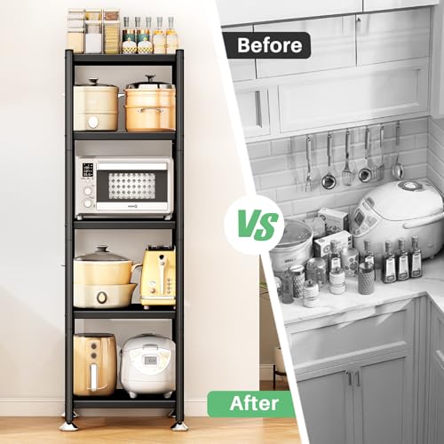PXRACK 5-Tier Kitchen Storage Shelves, Adjustable Metal Shelves for Storage Pantry Shelves with Rolling Wheels, Storage Rack Shelving Unit Organizer for Bedroom Laundry Closet - size: 17"L x 12.4"W x 59"H