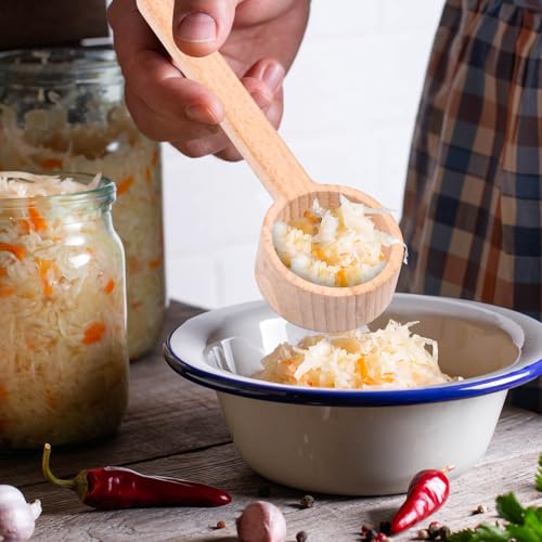 Wood Vegetable Fermentation Tamper 12 Inch Wood Pickle Pounder Sauerkraut Pounder Rod with Measuring Spoon for Fermentation Crock