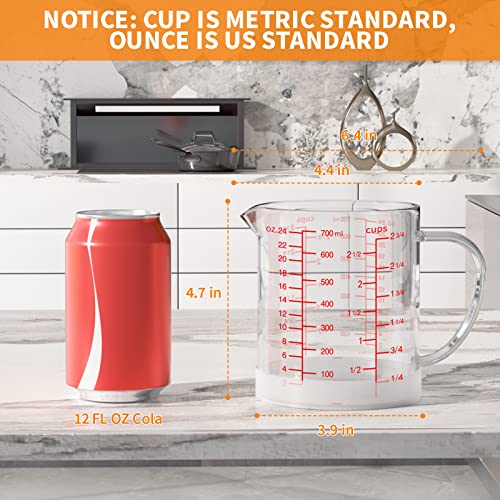 77L Glass Measuring Cup, 2 3/4-Cup/700 ML Liquid Measuring Cups, Measuring Cup With Handle and V-Shaped Spout, Glass Beaker with Three Scales (OZ, Cup, ML), Dishwasher/Freezer/Microwave Safe - size: 2 3/4 Cup / 700 mL