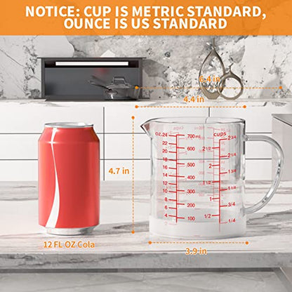 77L Glass Measuring Cup, 2 3/4-Cup/700 ML Liquid Measuring Cups, Measuring Cup With Handle and V-Shaped Spout, Glass Beaker with Three Scales (OZ, Cup, ML), Dishwasher/Freezer/Microwave Safe - size: 2 3/4 Cup / 700 mL