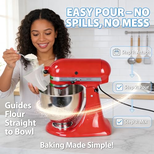 Flour Funnel for Kitchen Aid Mixer, Premium Funnel for Kitchen Aid Mixer with Anti-Splash Pouring Chute, Fits 4.5-5 Qt Tilt-Head & Bowl-Lift Models (KSM150), Durable Dishwasher(White+Red) - color: White+Red