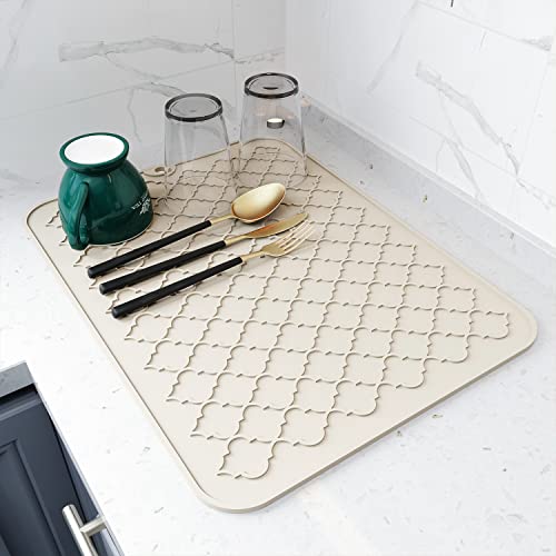 AMOAMI-Dish Drying Mats for Kitchen Counter-Silicone Dish Drying Mat-Kitchen Dish Drying Pad Heat Resistant Mat-Kitchen Gadgets Kitchen Accessories Kitchen Small Appliances(12" x 16", BEIGE) - color: Beige, size: 12" x 16"