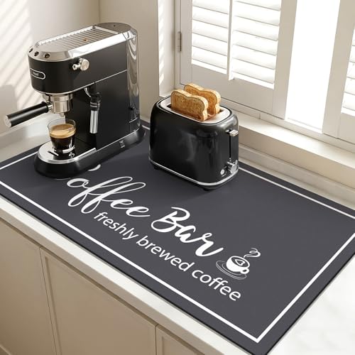 Findosom Dish Drying Mat, 17"x 32" Super Absorbent & Hide Stain Coffee Mat, Cuttable Drying Mat for Kitchen Counter, Coffee Bar Accessories, Under Dish Rack, Coffee Maker, Espresso Machine, DarkGrey - color: DarkGrey, size: 17" X 32"
