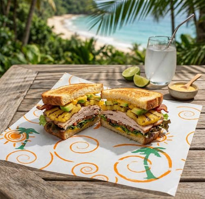 MADE IN USA 1,000 Sheets of Grease-Resistant Food Grade Waxed Kraft Deli Tissue Paper, 12" X 12" (Tropical Print) - color: Tropical Print