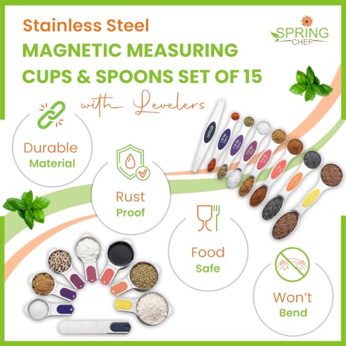 Spring Chef Magnetic Measuring Cups & Spoons Set of 15 - Mountain Sunrise | Stainless Steel, Patented, BPA Free, Strong Magnets, Heavy Duty - color: Mountain Sunrise, size: Set of 15