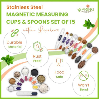 Spring Chef Magnetic Measuring Cups & Spoons Set of 15 - Mountain Sunrise | Stainless Steel, Patented, BPA Free, Strong Magnets, Heavy Duty - color: Mountain Sunrise, size: Set of 15