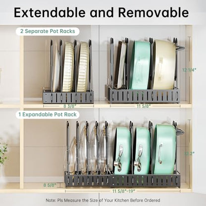 ORDORA Pots and Pans Organizer under Cabinet, 8 Tier Pot Organizers Rack Expandable 11.65" to 19.02" Height with 3 DIY Methods, Adjustable Pan Organizer inside Cabinet Kitchen Storage Organization - style: L-19.02"H-LightDuty