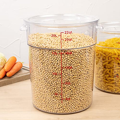 Restaurantware Met Lux 22 Quart Food Storage Container, 1 Round Commercial Storage Container - Lid Sold Separately, With Volume Markers, Clear Plastic Food Prep Bucket, Space-Saving Storage - size: 22 qt, style: 1 Count