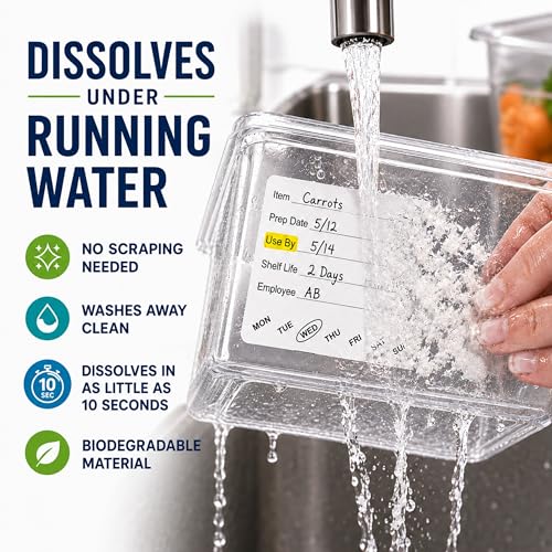 ChromaLabel Dissolvable Food Labels, 2" x 3", 2500 Labels, Water Dissolvable Labels for Food Containers, Food Rotation Labels for Prep Date, Use By, Shelf Life, Writable Freezer Labels, Made in USA