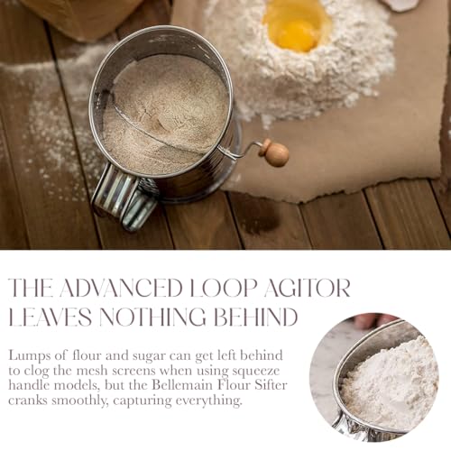 Bellemain 3 Cup Flour Sifter for Baking Fine Mesh Rotary Hand Crank with Loop Agitator for Quick Sifting, Flour Sifter Stainless Steel - size: 3 Cup