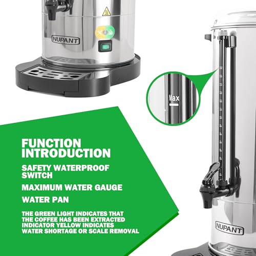NUPANT Commercial Coffee Urn 100 Cup/15L Coffee Dispenser with Upgraded Percolator, 304 Stainless Steel Hot Water Urn Beverage Dispenser with Keep Warm Mode, Large Coffee Maker for Catering Party