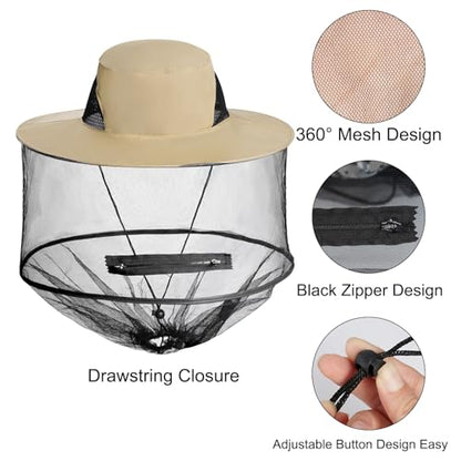 Sucrain Mosquito Head Net Hat Sun Hat Garden Bug Hat with Hidden Net Mesh for Outdoor Gardening Beekeeping - color: Yellow