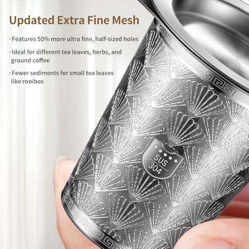 2Pack Extra Fine 18/8 Stainless Steel Tea Infuser BOMANSI BOMS Tea Strainer with Large Capacity & Perfect Size Double Handles for Hanging on Teapots, Mugs, Cups to Steep Loose Leaf Tea and Coffee - style: Fan Design