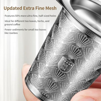 2Pack Extra Fine 18/8 Stainless Steel Tea Infuser BOMANSI BOMS Tea Strainer with Large Capacity & Perfect Size Double Handles for Hanging on Teapots, Mugs, Cups to Steep Loose Leaf Tea and Coffee - style: Fan Design