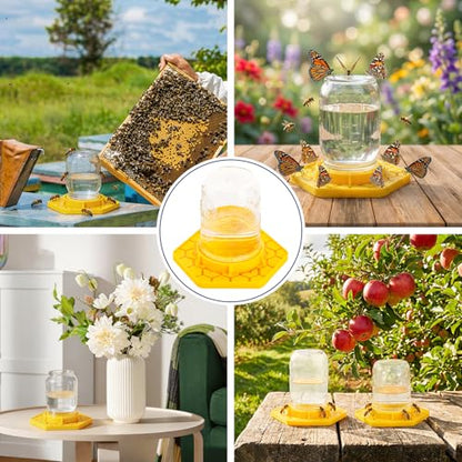 2 Pack Bee Watering Station for Garden, Orange Bee Feeder and Waterer Compatible with Regular & Wide Mouth Canning Jars(Jar Not Included), Small-Hole Honeycomb Tray Honey Bee Feeder for Outside