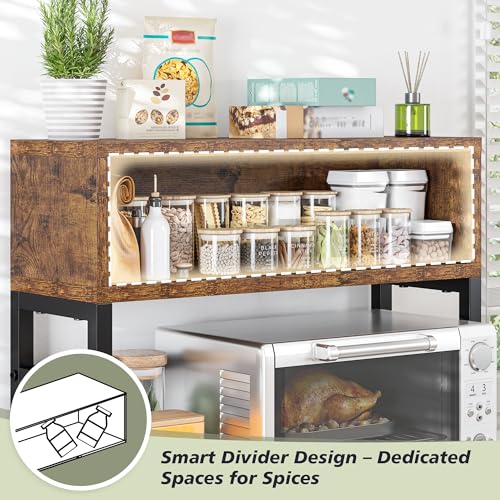 EnHomee 4-Tier Microwave Stand for Kitchen Storage, Brown | 205 lb Capacity, Adjustable Kitchen Shelves with 9 Hooks & Cutting Board Rack - color: Brown