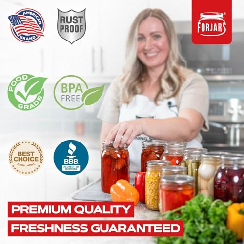 FORJARS - Wide Mouth Canning Lids, 100-Pack – Create Airtight Seals on Mason Jars to Preserve Food for Meal Prep & Emergency Food Storage – 3.4 In. Metal Lids with Silicone Seals – Canning Supplies - style: 100-Pack