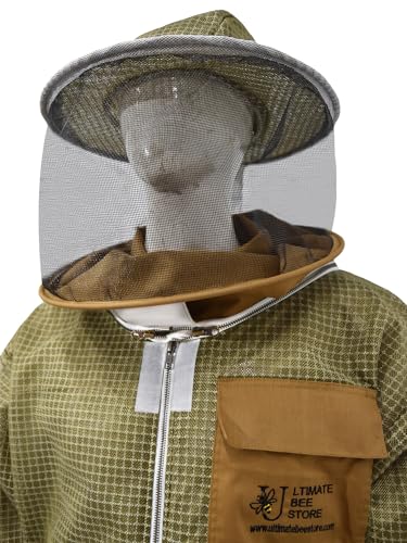 Ultra Ventilated Bee Jacket Beekeepers 3 Layer Beekeeping Jacket Sting Resistant Apiarist Jacket for Men & Women with Pair of Gloves (Khaki Round Veil, 4XL) - color: Khaki Round Veil, size: 4X-Large
