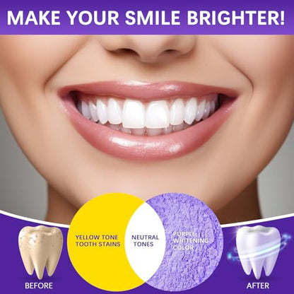 3Pcs Purple Teeth Whitening Powder - Purple Brightening Powder - Removes Stains, No Sensitivity - Toothpaste Power - for Coffee, Tea and Food Stains - Fresh Mint Flavor, Breath Freshener - size: 1.23 Ounce (Pack of 3)