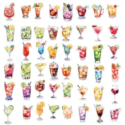 50 Packs Cocktails Stickers Water Bottles Laptop Phone Computer Guitar Skateboard Hydroflasks Wine Vinyl Sticker Waterproof Aesthetic Trendy Decals for Kids Teens Girls Adults(Colourful-7) - color: Colourful-7