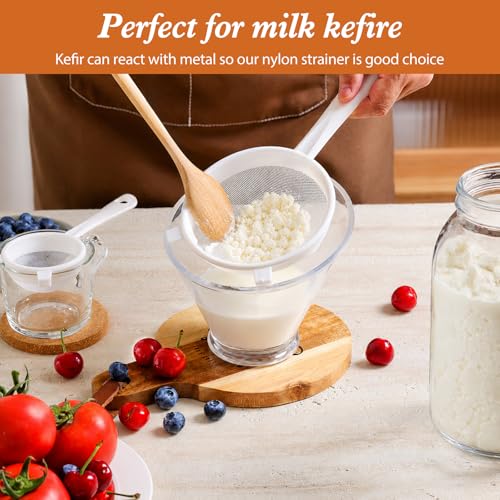 Kefir Starter Kit, 64oz Mason Fermentation Jar with 2 Kefir Strainers, kombucha starter kit with wooden spoon.Complete DIY Kefir for Home Brewing