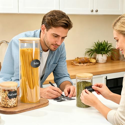 Vtopmart 3 Pack Kitchen Containers with Airtight Bamboo Lids (74oz/27oz/20oz), Glass Pantry Storage Containers for Pasta, Nuts, Coffee Beans, Cereal, Canisters Set for Pantry Organization, BPA Free - size: 3 Pack (74oz/27oz/20oz)