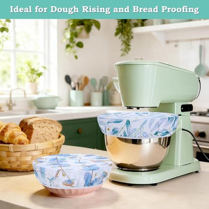 2 Large Reusable Beeswax Bowl Covers for Bread Proofing, 10/12 Inch Elastic Beeswax Wraps Cotton Cloth Sourdough Bowl Covers for Proofing Baskets, Mixer Bowls, Food Storage Containers - color: Eucalyptus Leaves