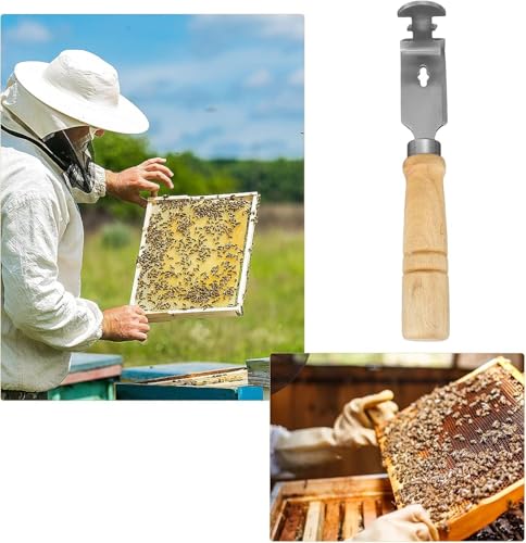 Multifunction Hive Scraper Tool, Bee Frame Shovel, Beehive Frame Cleaning Shovel with Wood Handle Stainless Steel Scraper Cleaner Supply