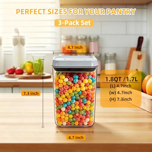 Pop Push Button Airtight Food Storage Containers 3 Pack (1.8Qt) | BPA-Free Stackable Rectangular Canisters for Coffee Beans, Snacks, Cereal, Grains, Dry Food - color: 1700ml x3
