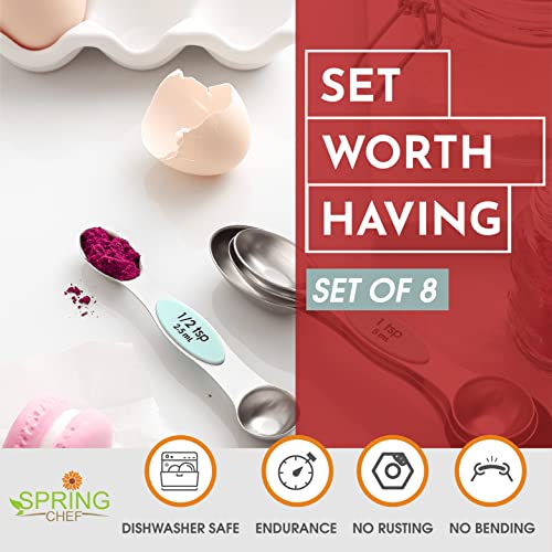 Spring Chef Stainless Steel Magnetic Measuring Spoons Set of 8 with Leveler, Nesting Metal Teaspoon & Tablespoon Measuring Spoons, Kitchen Gadgets for Baking & Cooking, Fits in Spice Jars - Mint - color: Mint, size: 1-Pack
