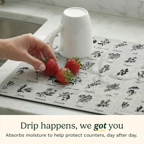 Cuisinart Coffee Mat for Countertop (2 Pack)–Quick-Dry Absorbent Coffee Bar Mat for Espresso Machines & Brew Stations, Also Use as a Dish Drying Mat on Kitchen Counter, Non-Slip, Easy Care, 15” x 20” - color: Herbs