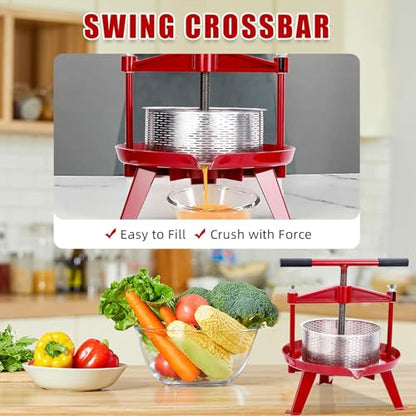 2.38 Gal Fruit Wine Press, Heavy Duty Stainless Steel Cider Press with Swing Beam, Manual Apple Crusher & Juicer for Grapes, Berries, Tomatoes, Cheese