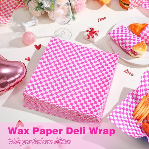 Spakon 1000 Sheets Wax Deli Paper Sheets for Food 12 x 12 Inch Checkered Dry Waxed Deli Basket Liners for Sandwich Wrapping, Food Basket Liners, Picnic party(Hot Pink-white) - color: Hot Pink-white