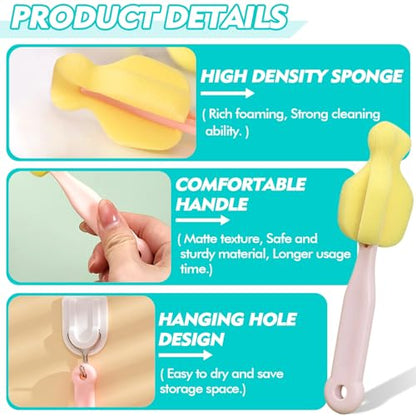 Sponge Bottle Brush 12 PCS Sponge Nipple Brushes Baby Bottle Nipple Cleaning Brush Long Handle Baby Milk Bottle Brush (12PCS) - color: Nipple Brush 12pcs