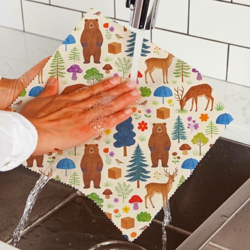 LENARKU Reusable Beeswax Wrap, Forest Animals Wraps, 9 Pack Eco-Friendly Food Storage, Organic Cotton, Sustainable, Zero Waste, Plastic-Free, Sandwich & Snack Covers, 1XL, 3M, 5S - color: Beige Woodland