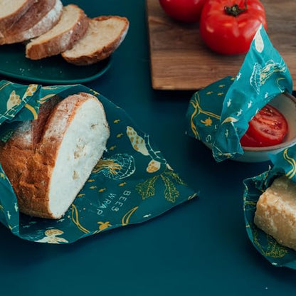 Bee's Wrap Beeswax Wraps for Food - Cut to Size 14x52" Beeswax Wrap Roll - Plastic Free Made in USA Reusable Natural Food Wrap - Ocean - style: Ocean