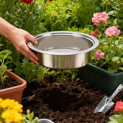 5-in-1 Garden Soil Sifter with 5 pcs (1,3,6,9,12mm) Sieve Meshes and Shovel, Stainless Steel Mesh Sifter for Sand Sifting, Compost Processing, Potting Mix