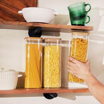 D2scrma 71oz Glass Square Storage Containers with Bamboo Lids Set of 3 (2100ml) Tall Food Storage Canisters Kitchen Jars for Pantry Organization Pasta, Penne, Macaroni, Lasagna, Fusilli - size: 71oz*3