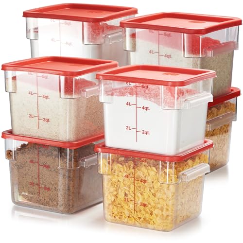 CURTA 8-Pack 6 Qt NSF Clear Polycarbonate Food Storage Containers with Red Lids - Square, Commercial-Grade, Freezer & Dishwasher Safe, Stackable - color: 6.0 Qt 8-Pack(Red Lids)